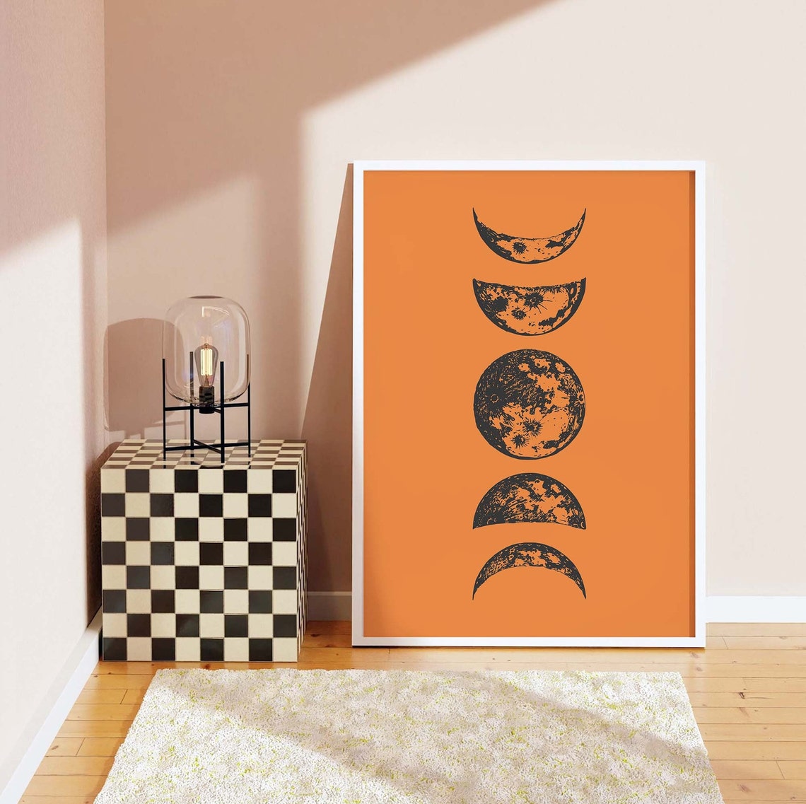Moon Phases Column Orange Background Celestial Halloween Poster - Image 6
