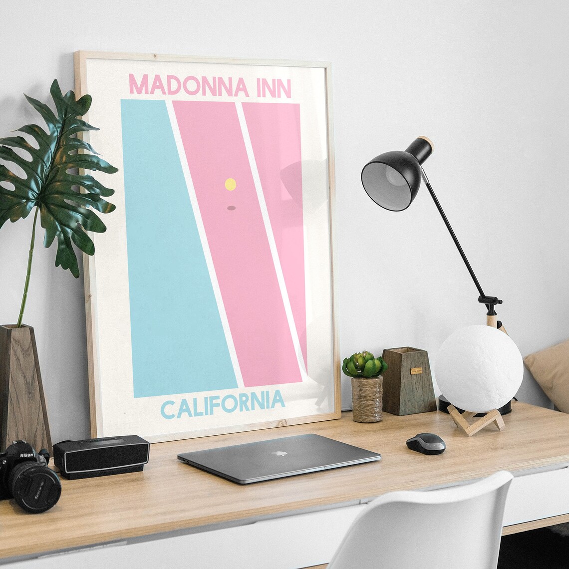 Madonna Inn California Pastel Tennis Court Pink Blue Art Poster - Image 3