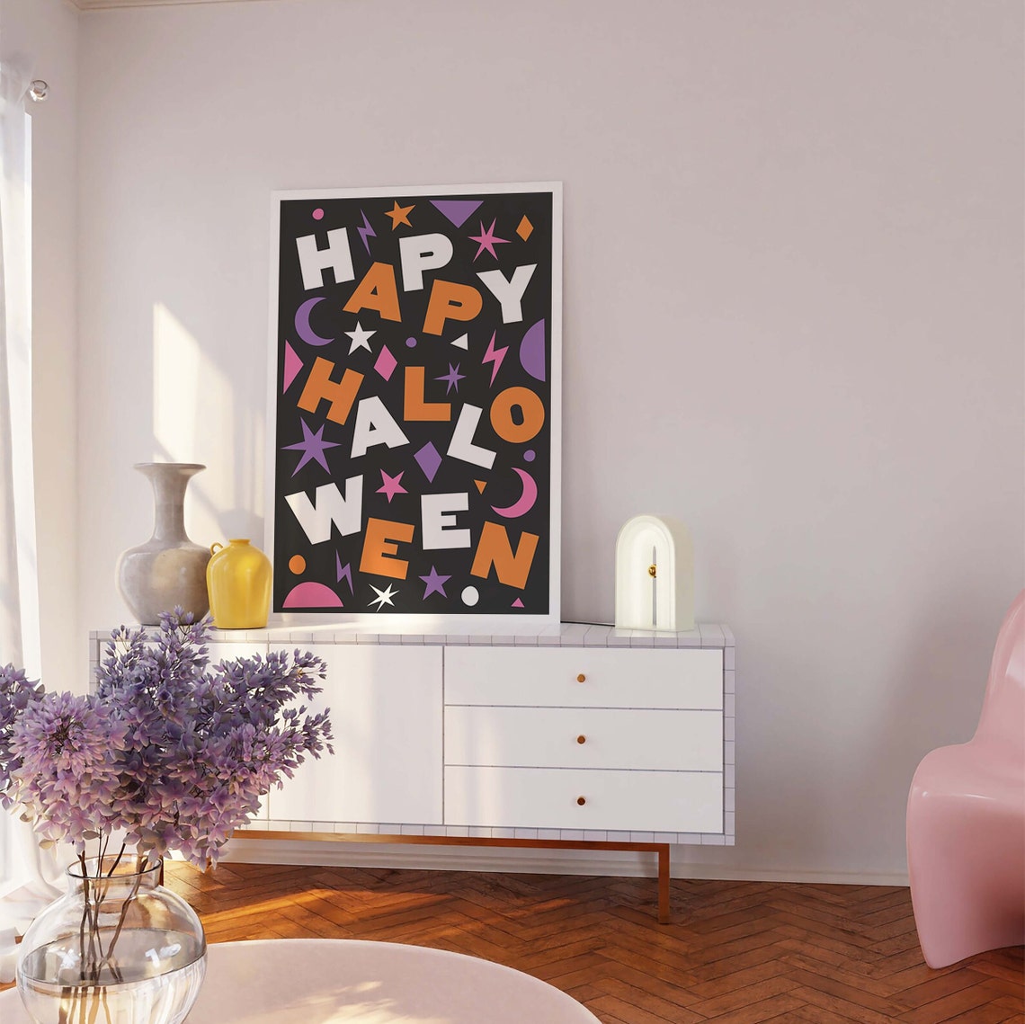 Happy Halloween Print Art Cute Abstract Halloween Wall Art Trendy Halloween Wall Art - Image 5