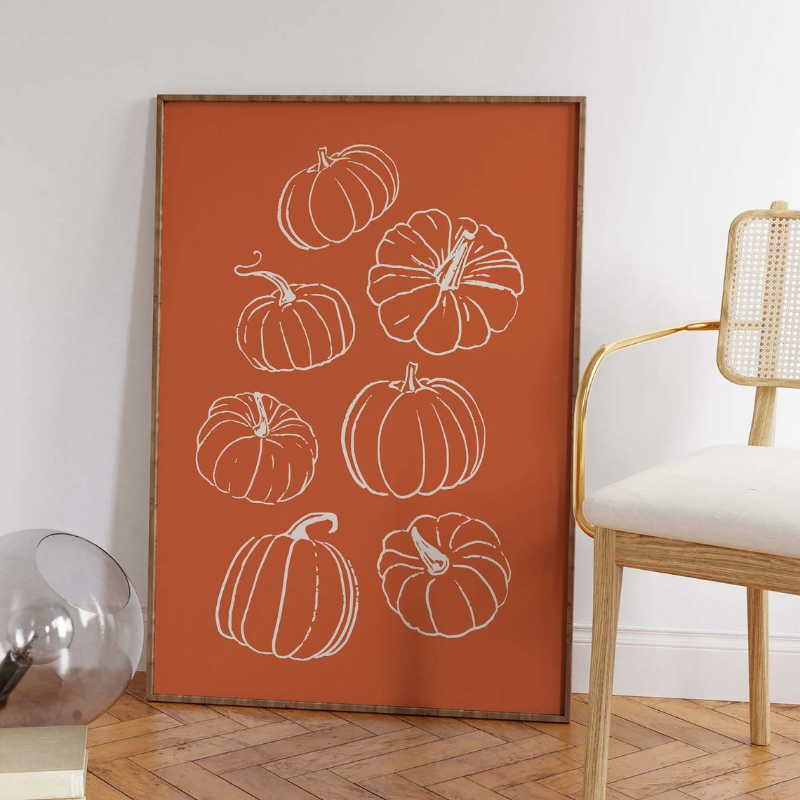 Pumpkins White Line Sketch Orange Rustic Fall Wall Decor Poster - Image 4