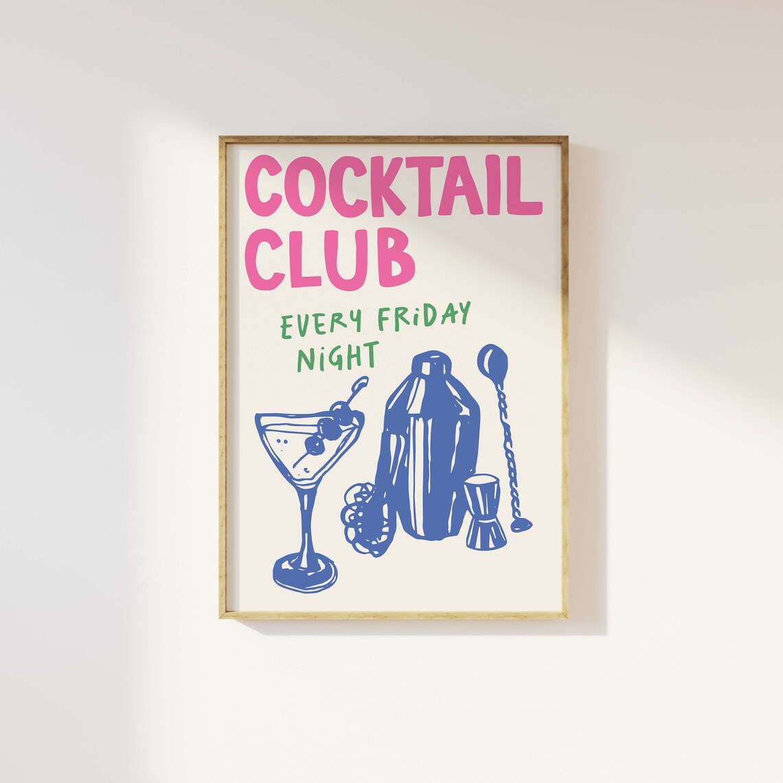 Cocktail Club Every Friday Night Retro Martini Bar Cart Poster - Image 4