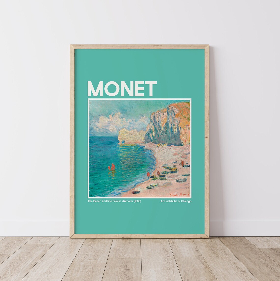 Monet Beach and Falaise d'Amont Teal Exhibition Poster Chicago Art