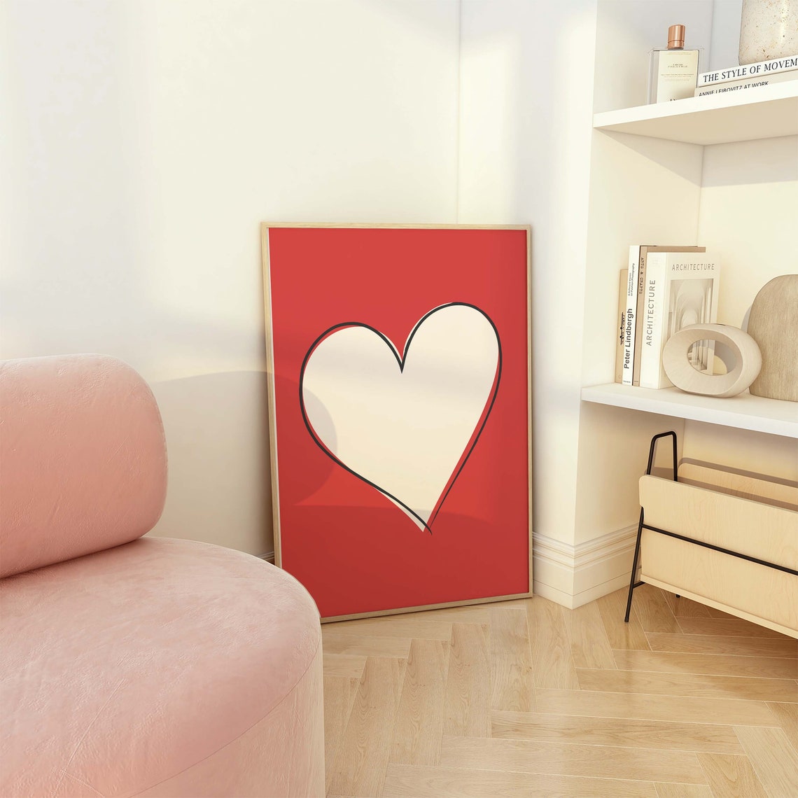 Red Heart Print Art Valentines Day Decor Red Wall Art Trendy Valentines Cute Valentines Print - Image 3