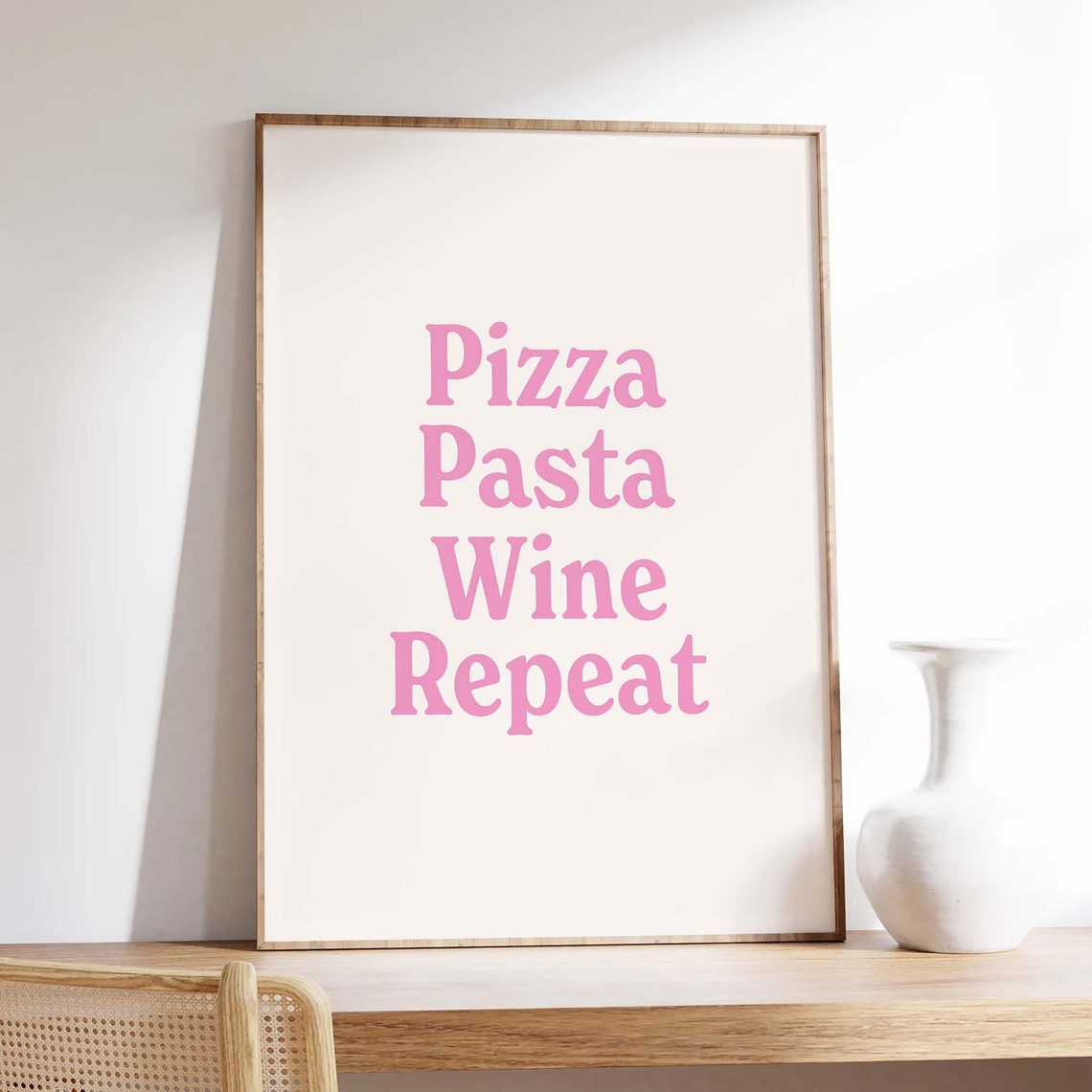 Pizza Pasta Wine Repeat Print Art Aesthetic Kitchen Decor Cute Cooking Wall Art Trendy Food Wall Art - Image 3