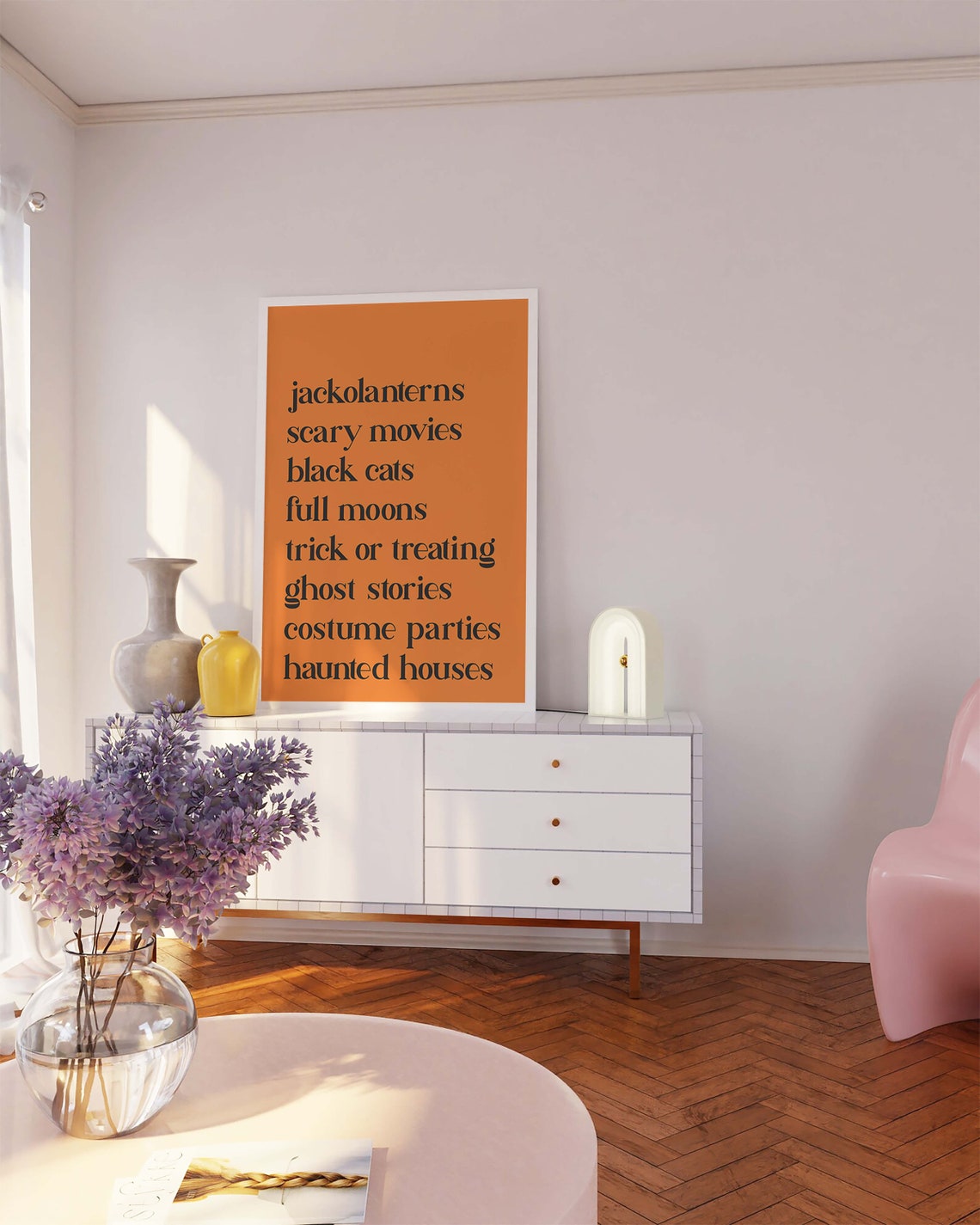 Halloween Things Print Art Cute Minimal Halloween Wall Decor Trendy Orange Halloween Wall Art - Image 5