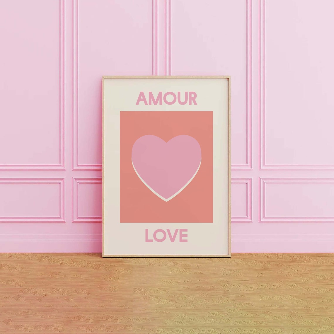 Amour Love Print Art Pink Heart Wall Art Cute Trendy Wall Art - Image 4