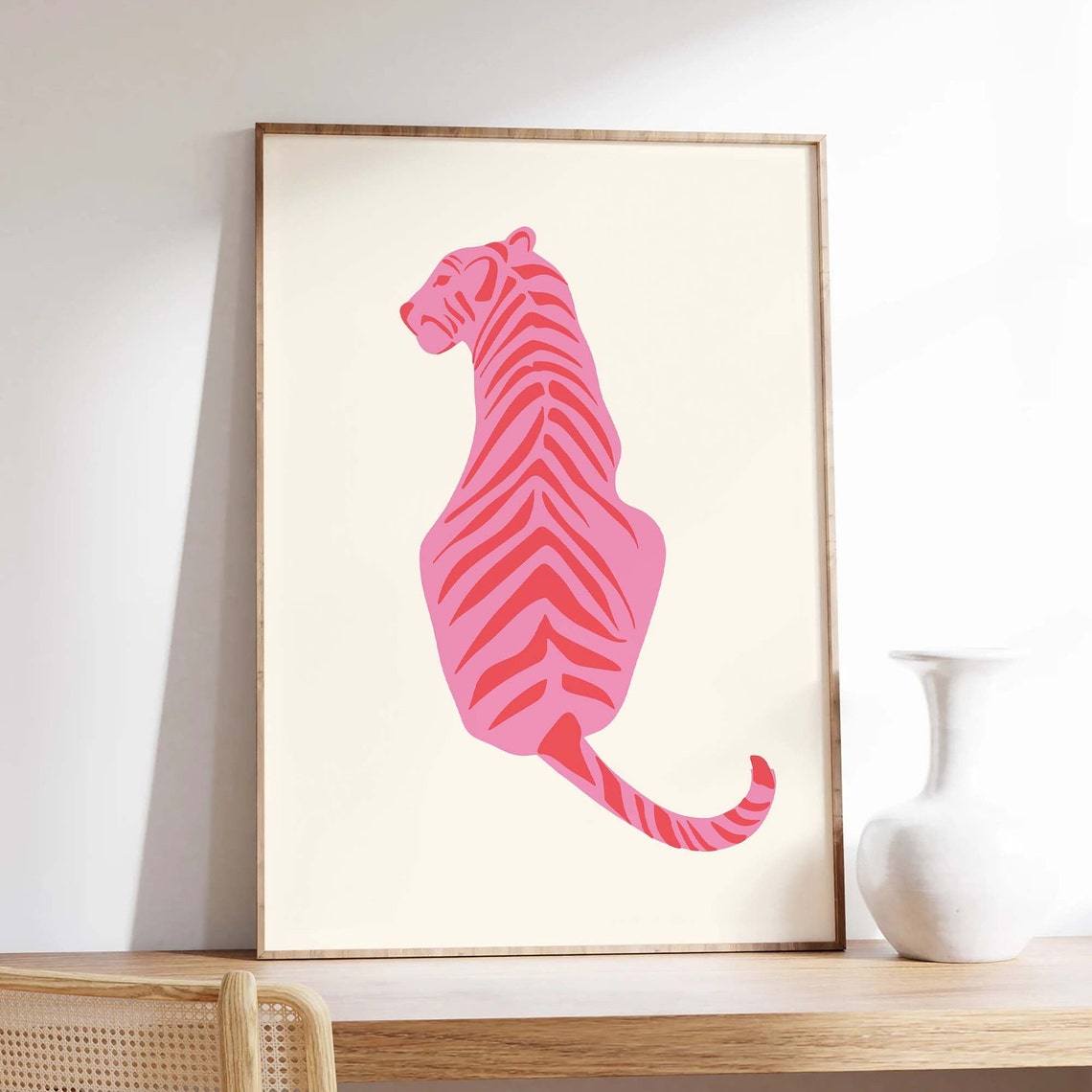Pink Tiger Silhouette Minimalist Retro Animal Pop Art Poster - Image 3