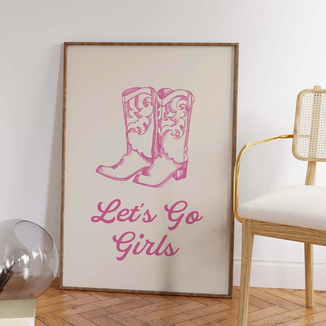 Lets Go Girls Cowboy Boots Pink Script Western Decor Art Poster - Image 2