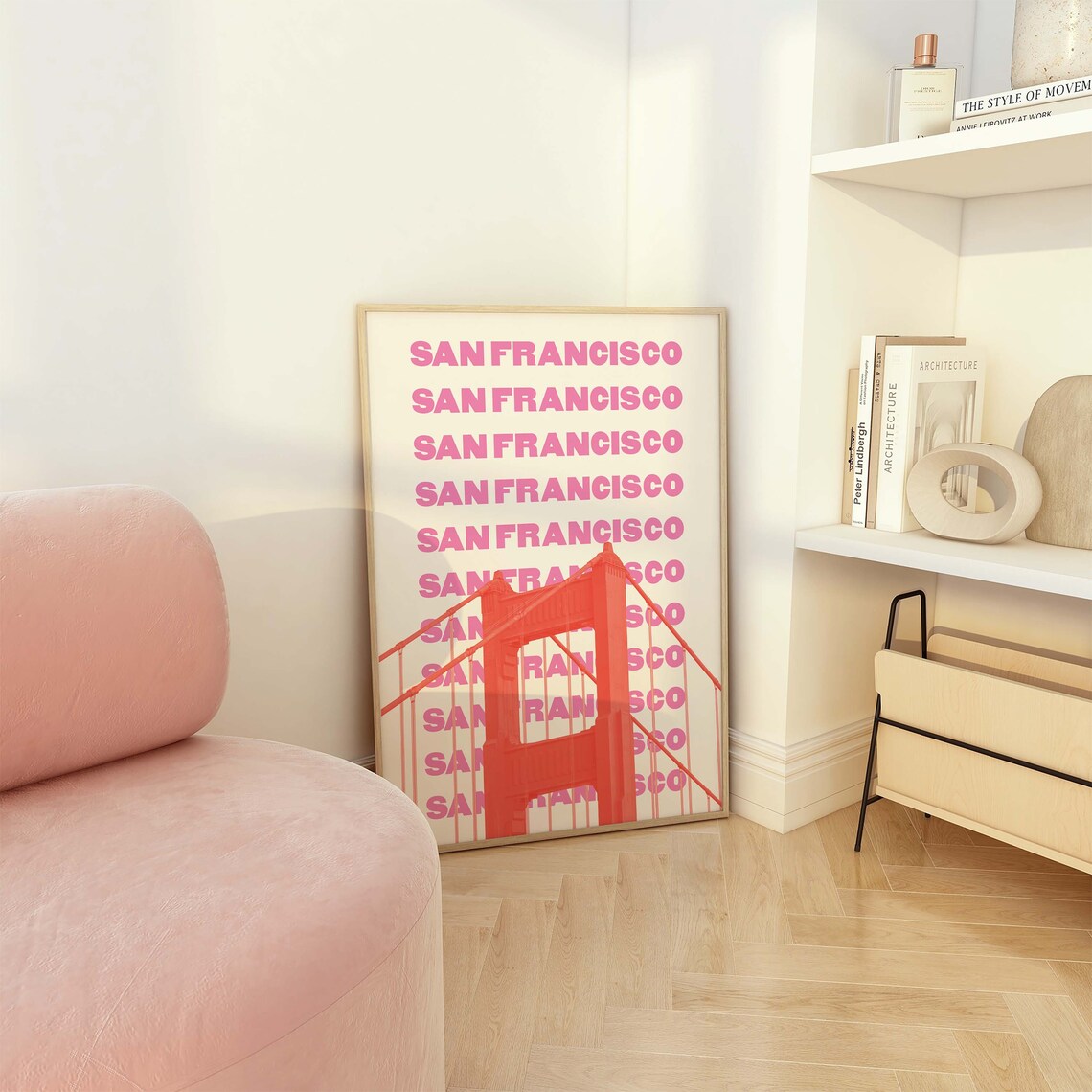 San Francisco Golden Gate Bridge Pink Repeat Typography Travel Poster - Image 3