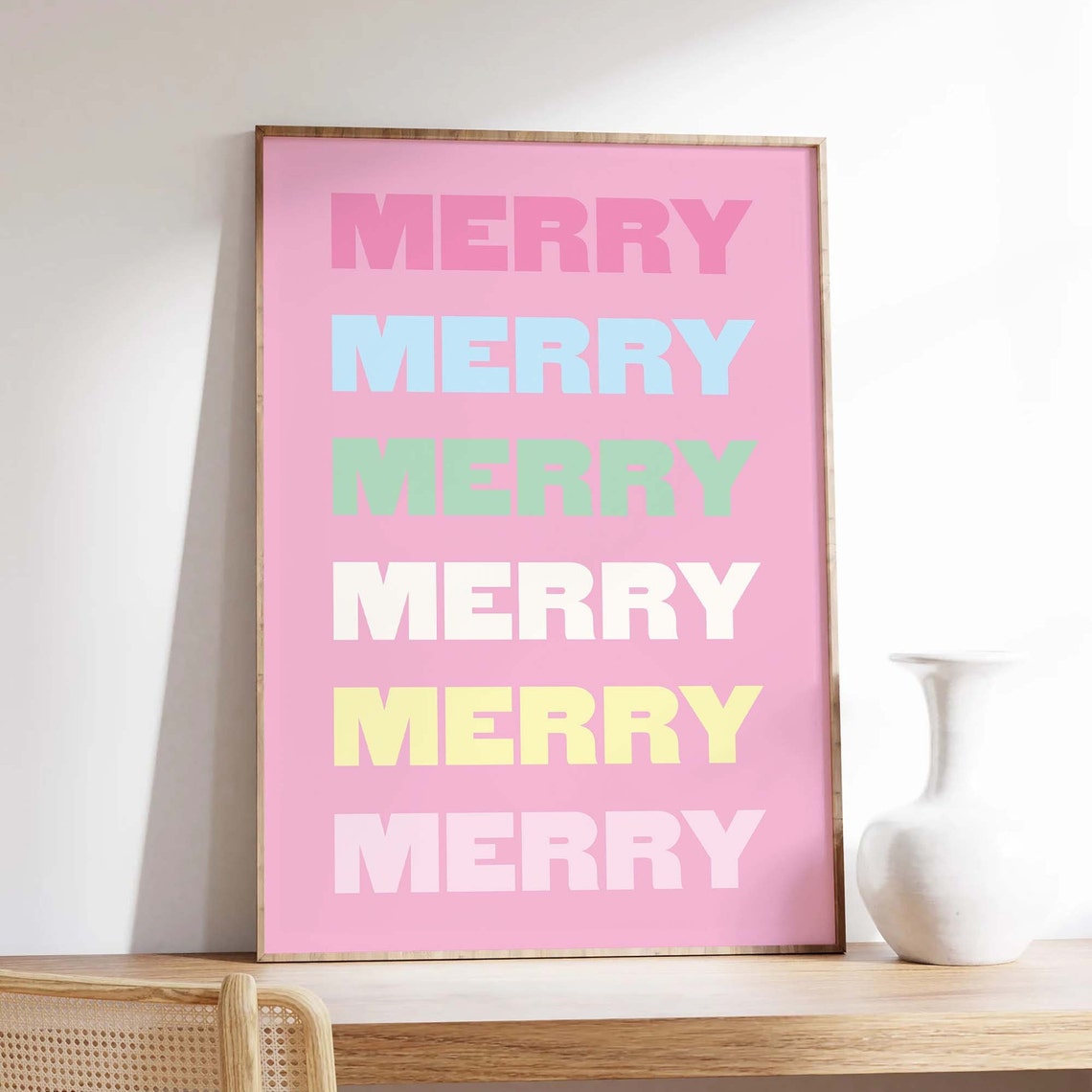 Merry Repeated Pastel Typography Pink Christmas Quote Poster - Image 3