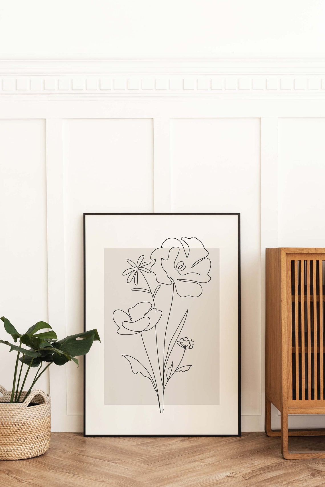 Neutral Line Art Poppy Flowers Beige Minimalist Floral Decor Poster - Image 4