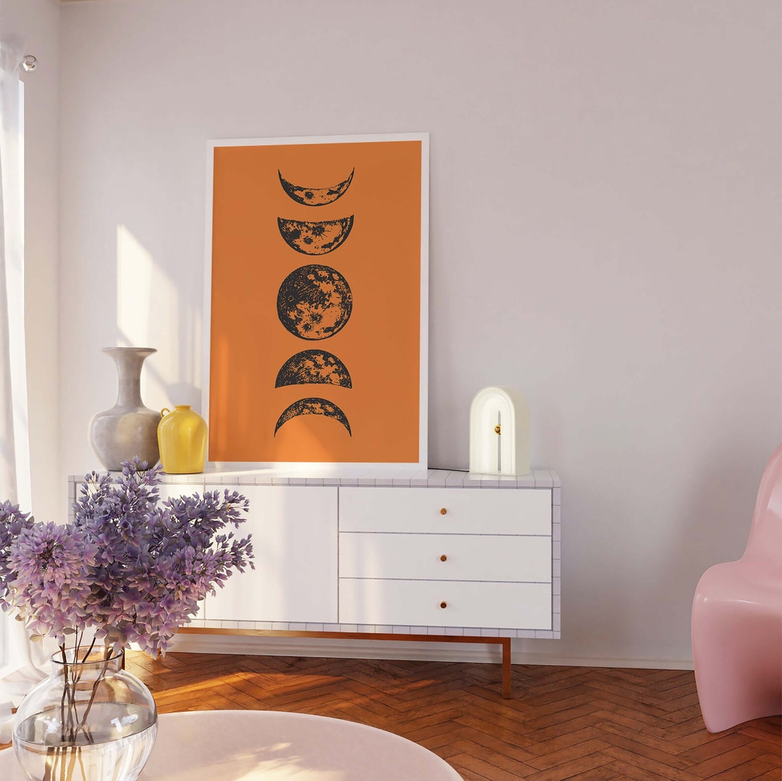 Moon Phases Column Orange Background Celestial Halloween Poster - Image 4