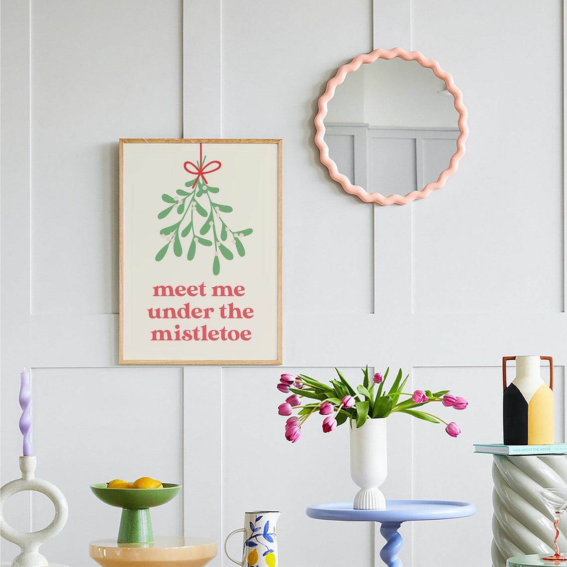 Meet Me Under The Mistletoe Romantic Christmas Quote Art Poster - Image 5