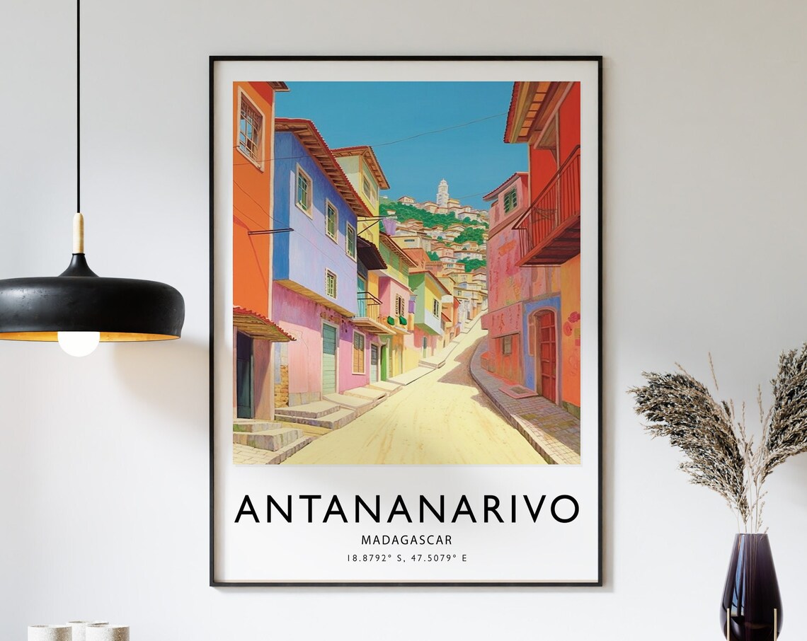 Antananarivo Madagascar Colorful Street Houses Travel Art Poster