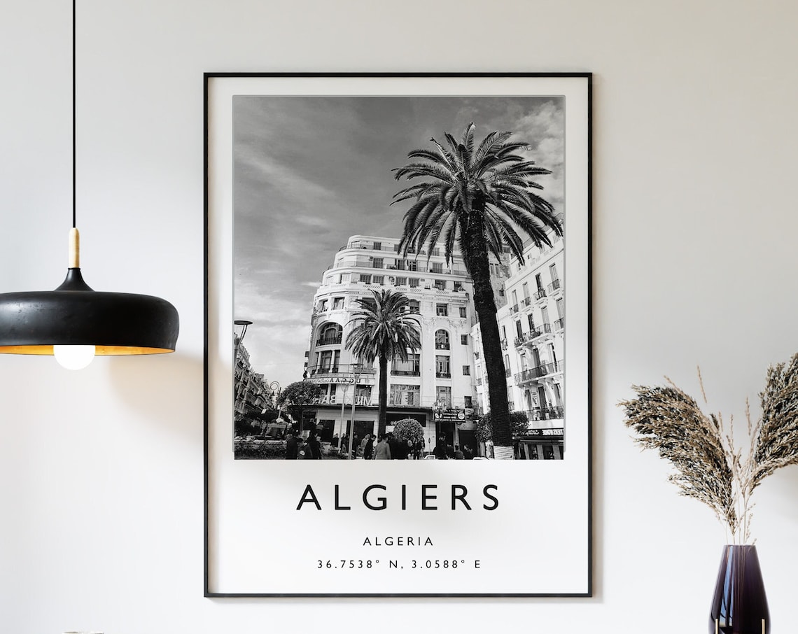 Algiers Travel Poster, Black And White Travel Art