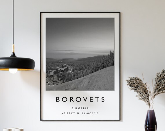 Borovets Bulgaria Ski Resort Black And White Mountain Travel Poster