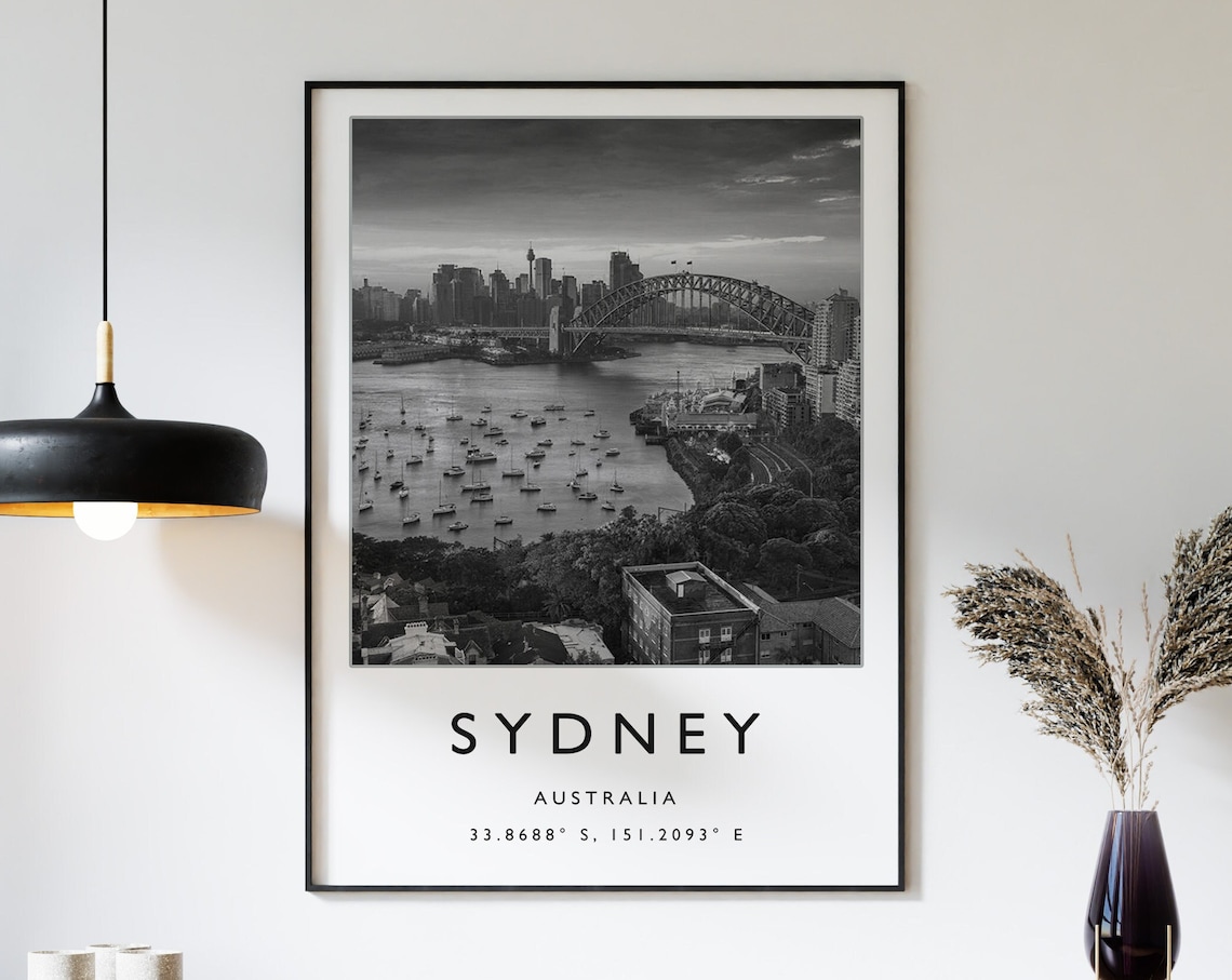 Sydney Australia Harbour Bridge Black and White Photo Poster