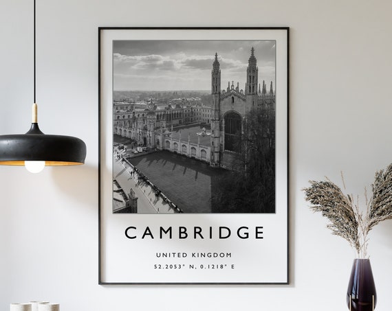 Cambridge England Travel Poster, Black And White City Print