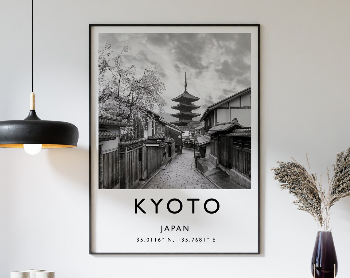 Kyoto Travel Poster, Black And White Travel Art