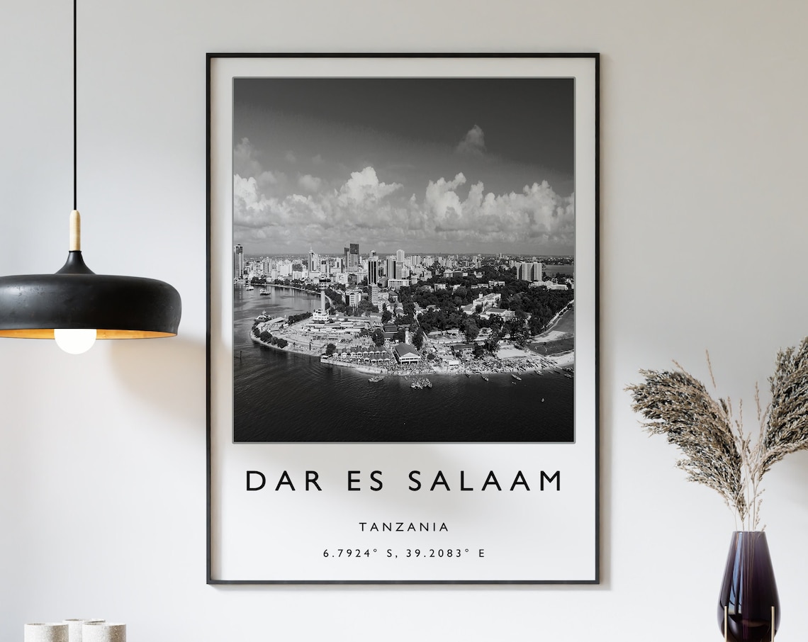 Dar es Salaam Tanzania Harbor City Aerial Black White Photo Poster