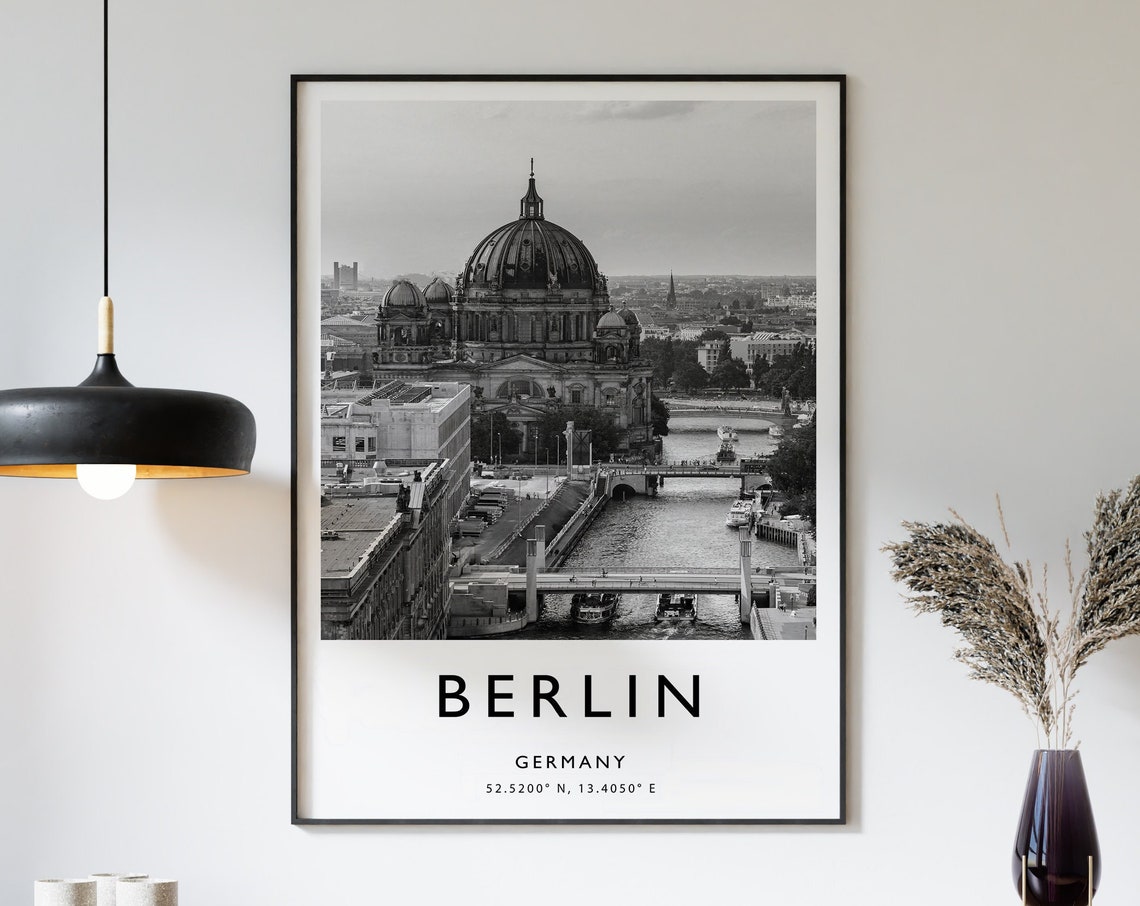Berlin Germany Cathedral Dome River View Black White Photo Poster