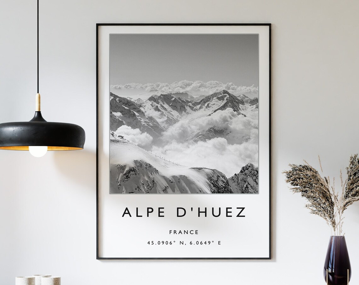 Alpe Dhuez France Skiing Travel Poster, Ski Print