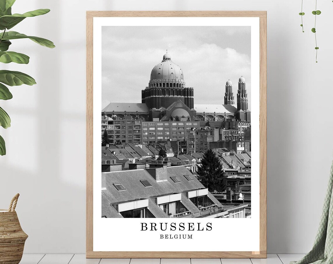 Brussels Sacred Heart Basilica Dome Black And White Belgium Poster