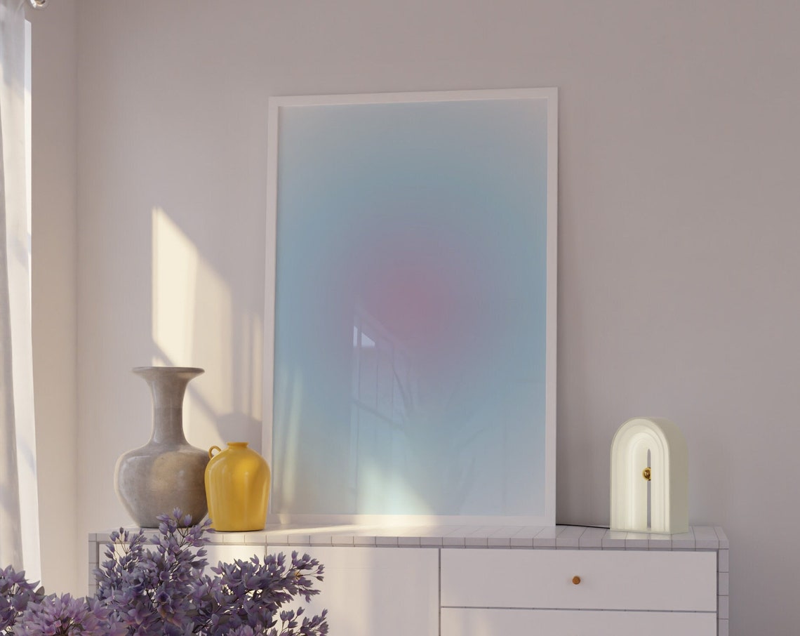 Blue Purple Aura Gradient Minimalist Abstract Wall Art Print