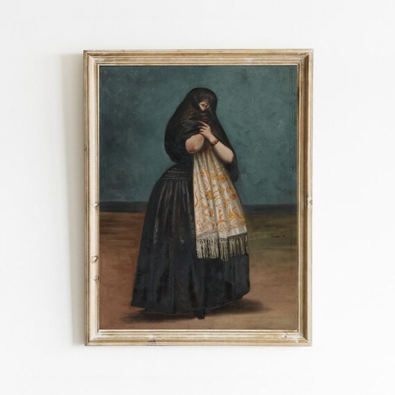 Spanish Lady In Black Veil With Embroidered Shawl Art Poster