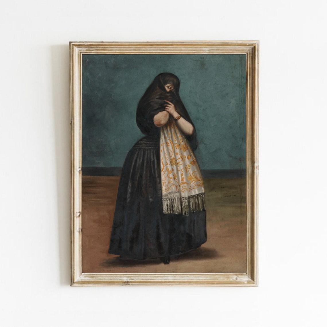 Spanish Lady In Black Veil With Embroidered Shawl Art Poster
