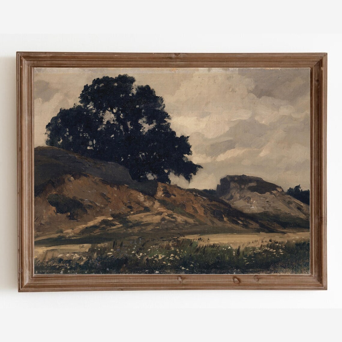Moody Landscape Painting, Vintage Rustic Art Print