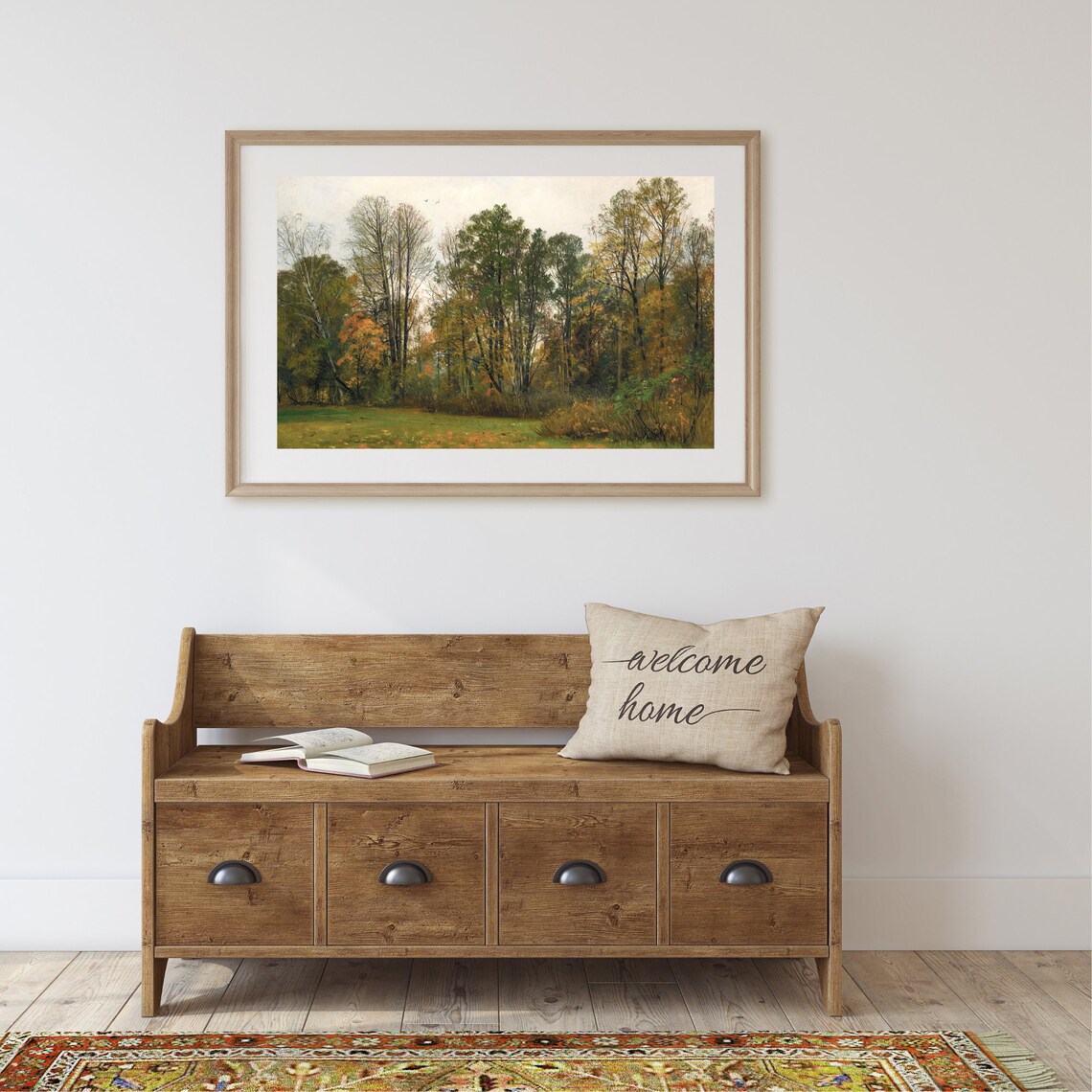 Autumn Woodland Gold Green Trees Fall Forest Landscape Painting Poster - Image 2