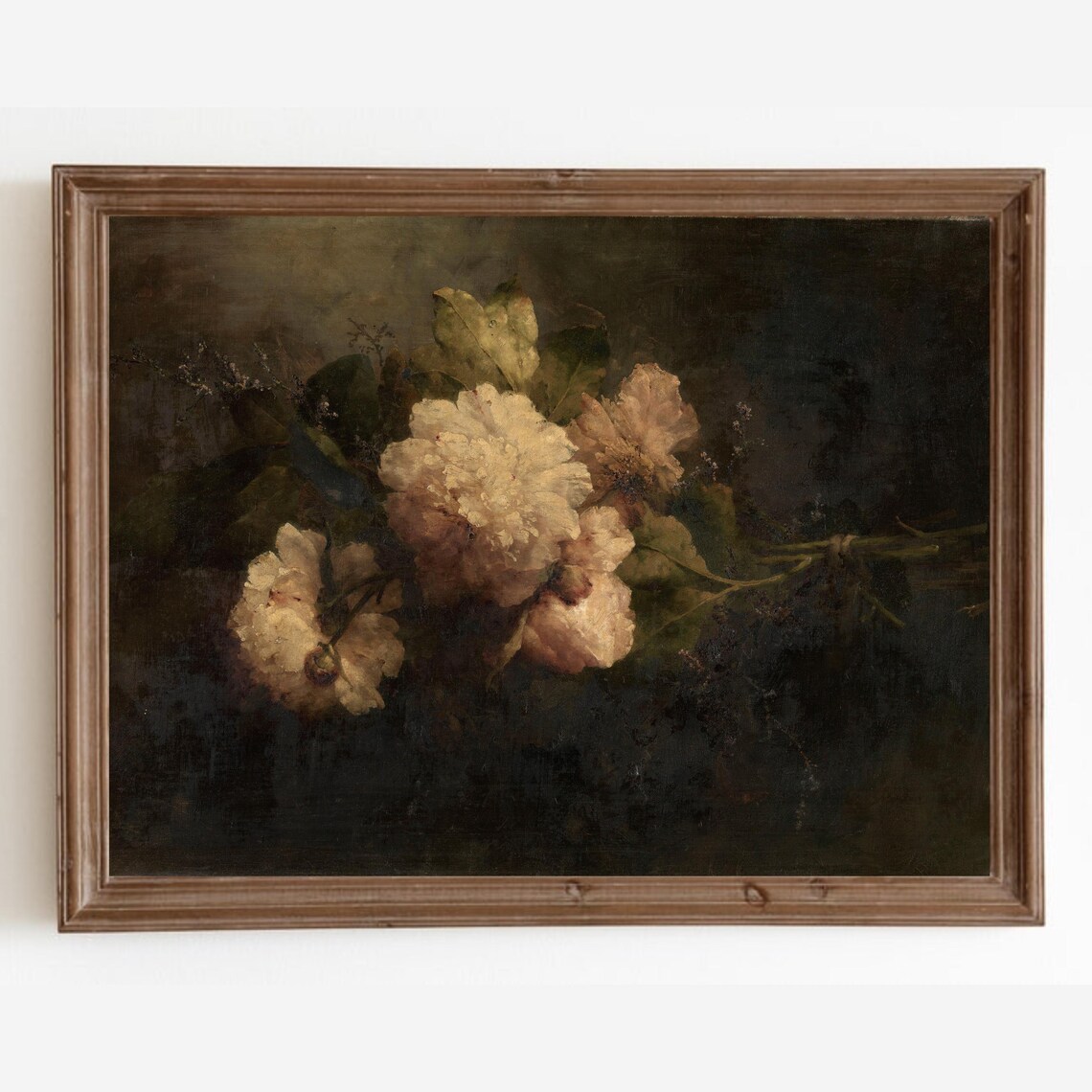 Vintage Peonies Still Life, Dark Academia Art Print