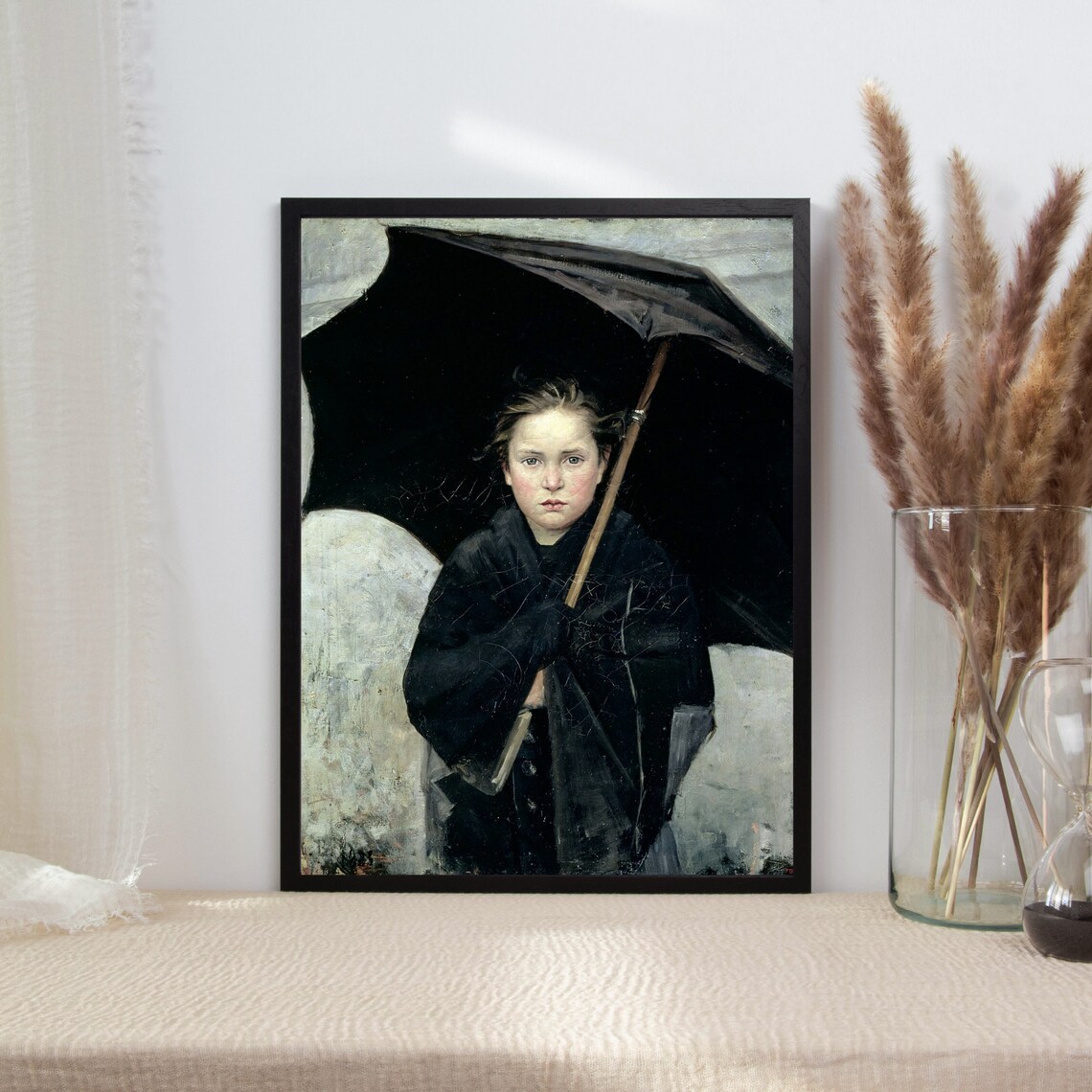 Girl With Umbrella Vintage Portrait Art Print - Image 2