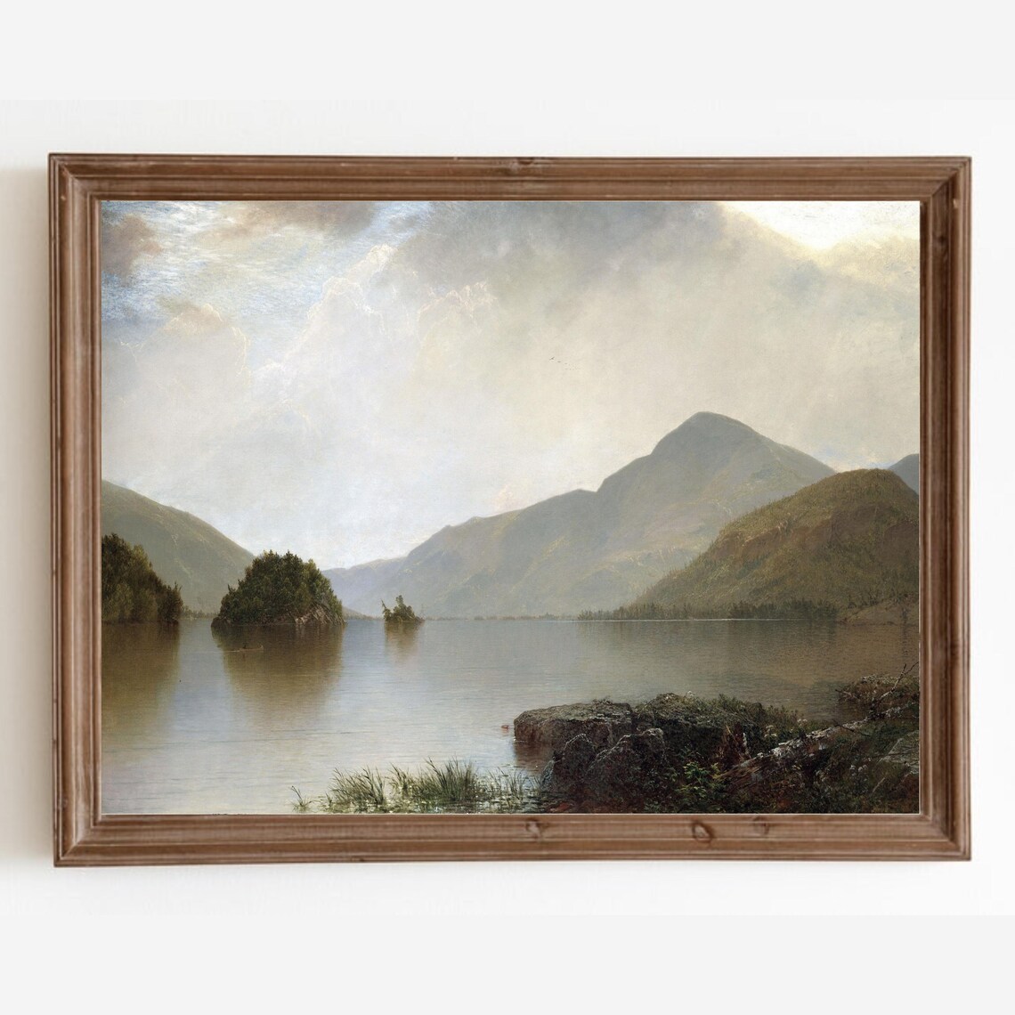 Vintage Lake Landscape Art Print, Rustic Decor