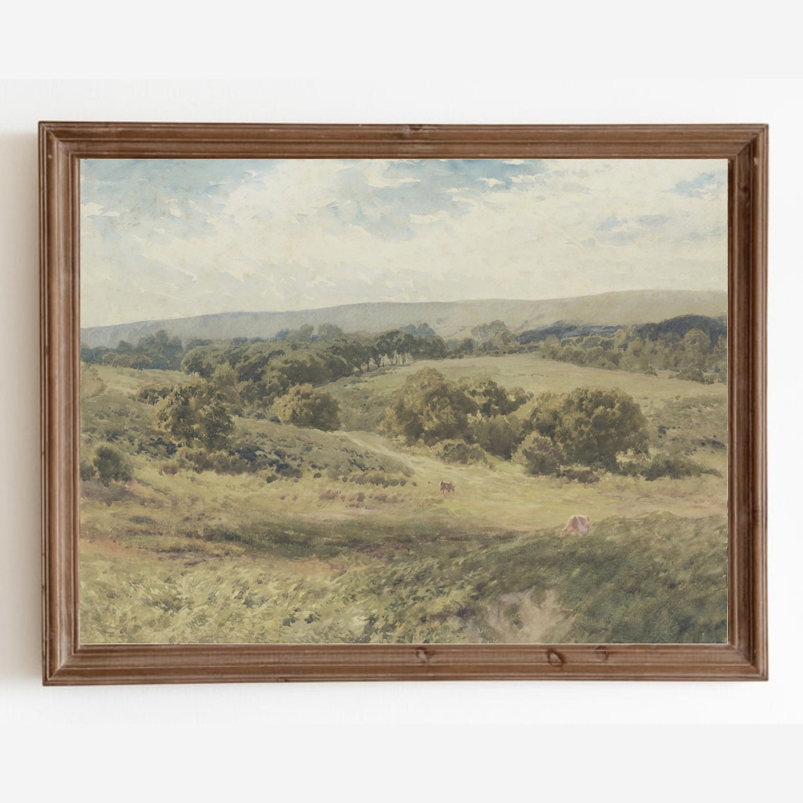 Country Landscape Cow Vintage Art Print, Farmhouse