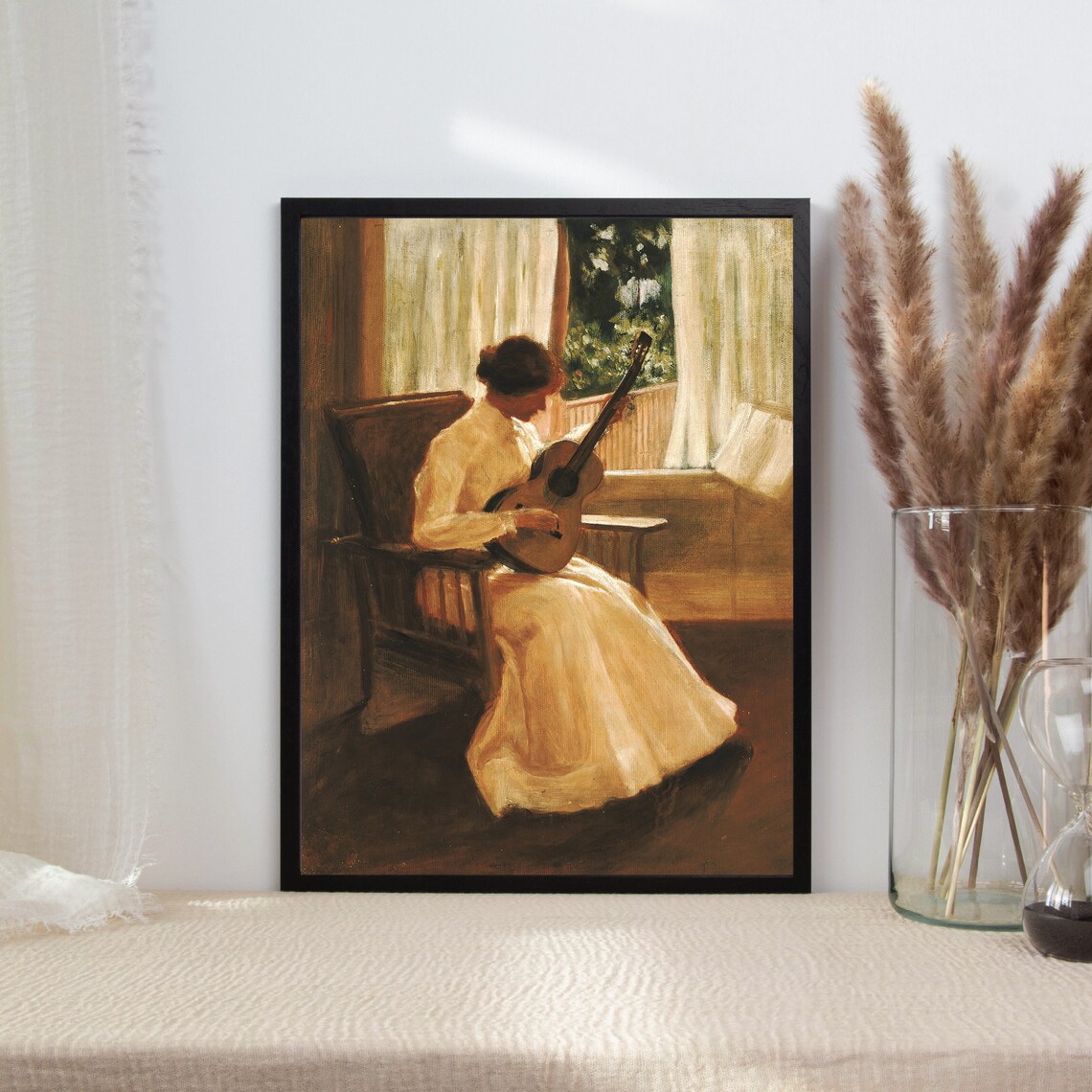 Woman Playing Guitar Vintage Portrait Art Print - Image 2