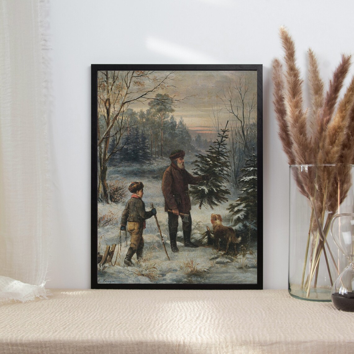Vintage Christmas Tree Winter Landscape Art Print - Image 2