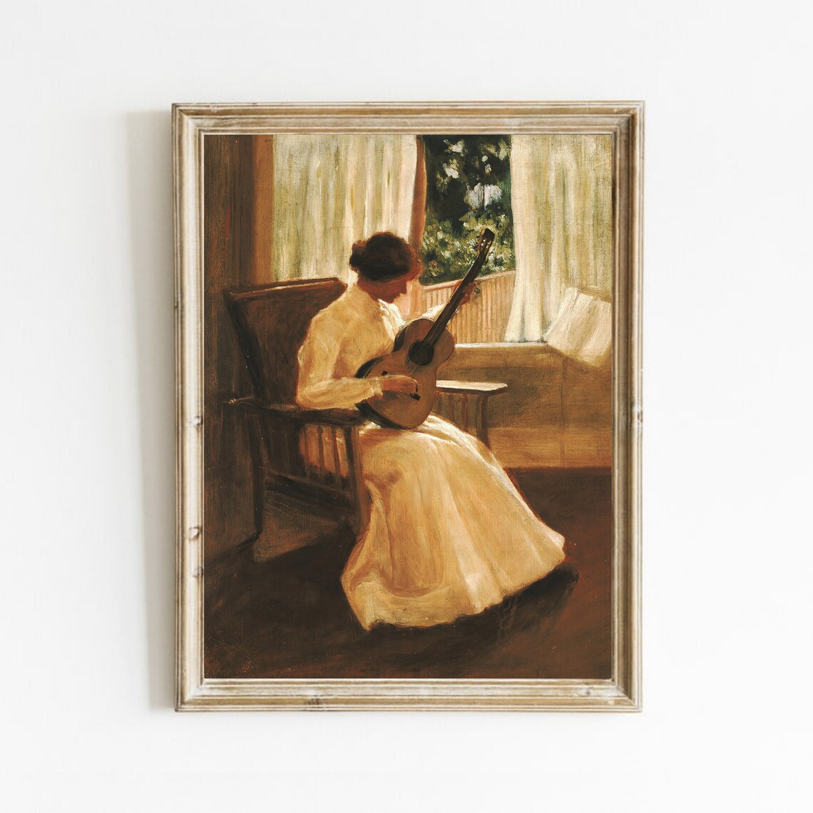 Woman Playing Guitar Vintage Portrait Art Print