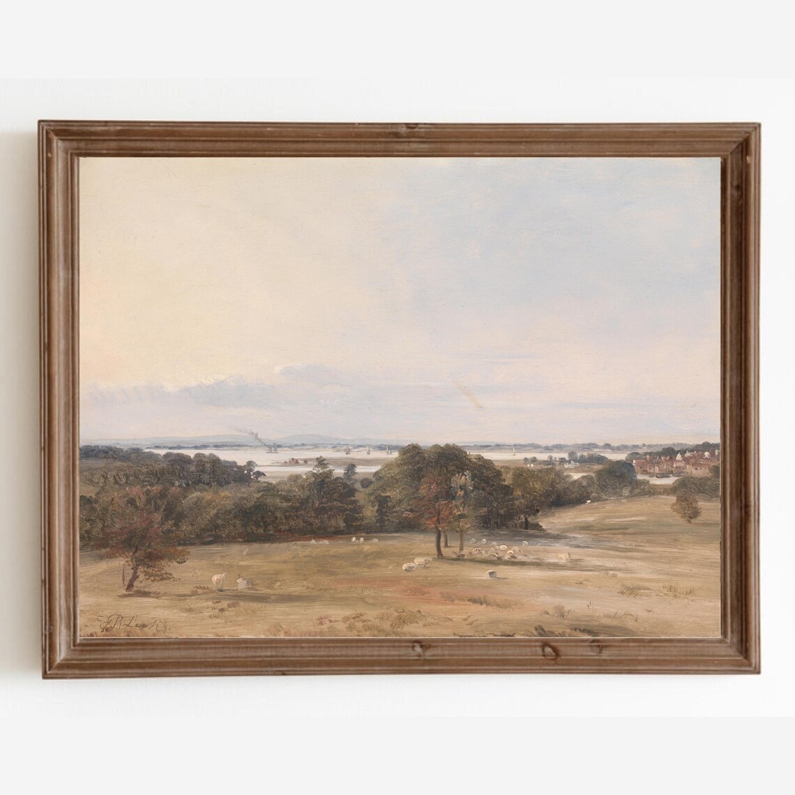 Vintage Landscape Painting, Farmhouse Art Print