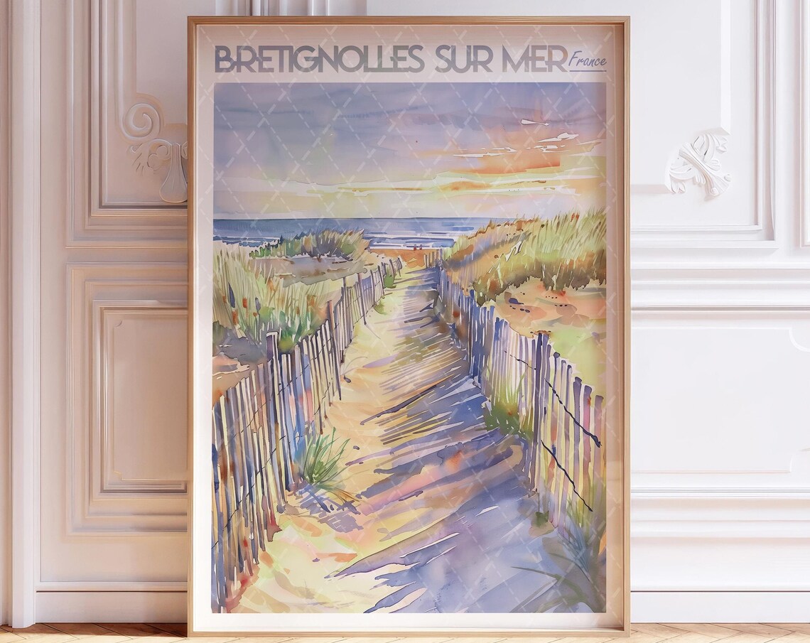 Bretignolles sur Mer France Watercolor Beach Dunes Path Poster