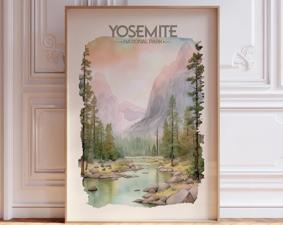 Yosemite National Park Watercolor Half Dome Valley River Poster