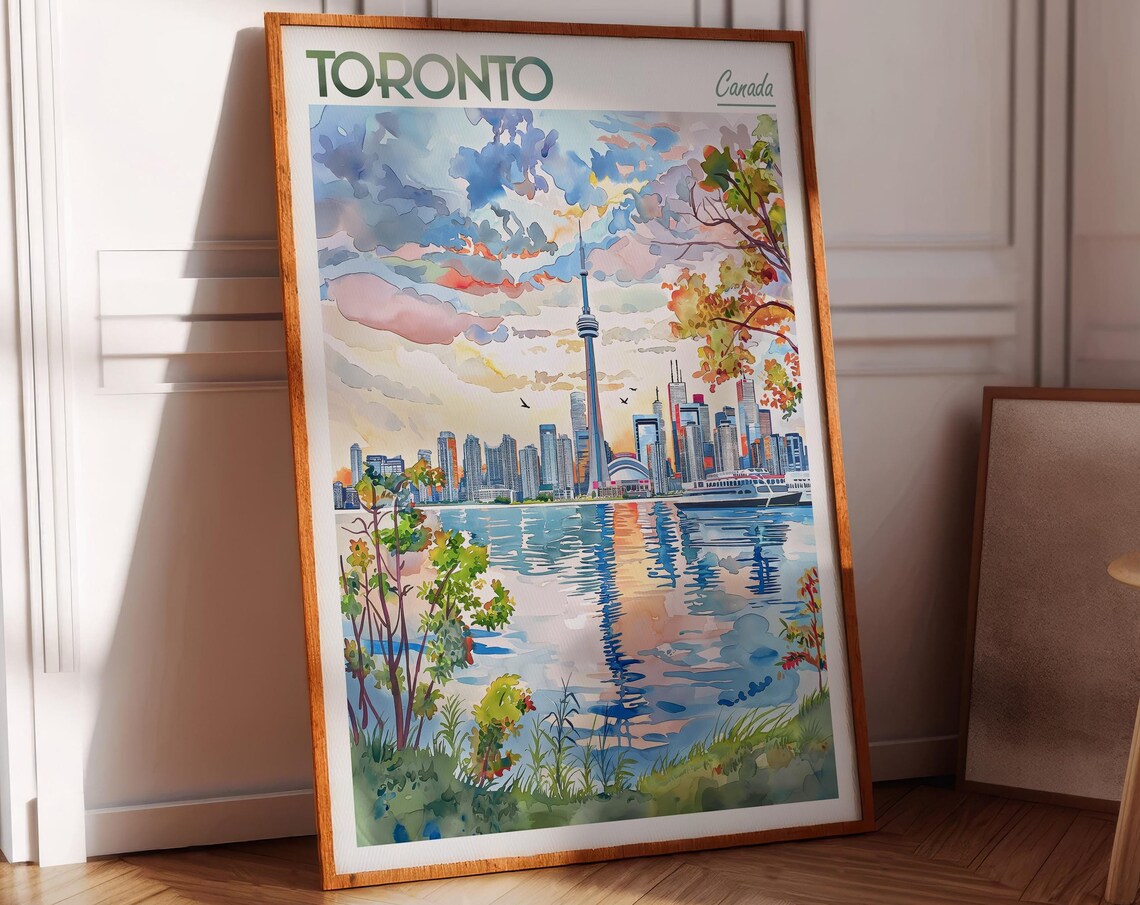 Toronto City Watercolor Travel Poster, Canada