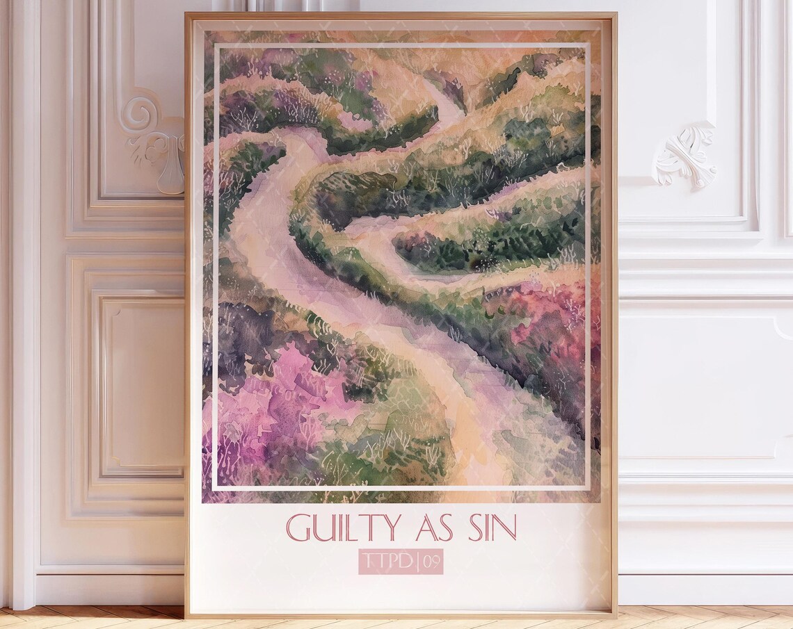 Guilty as Sin Pastel Country Road Watercolor Song Poster Artwork
