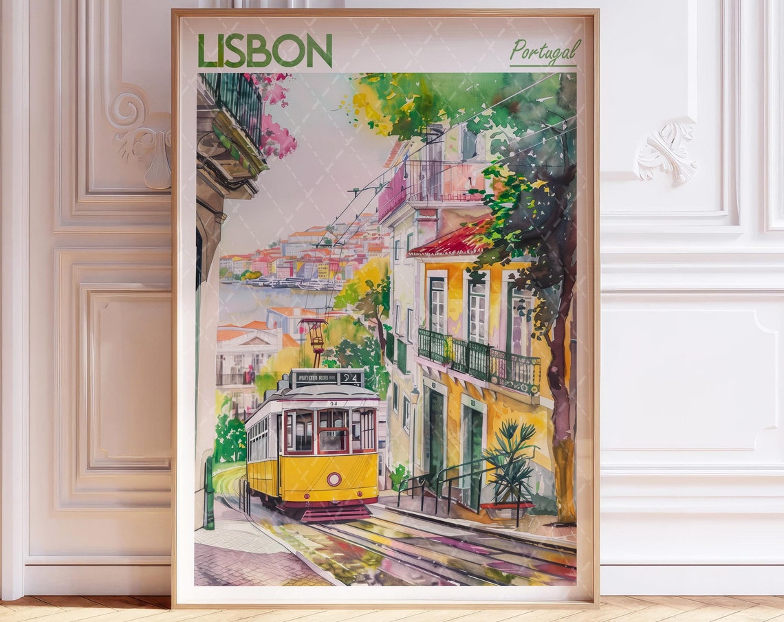 Portugal Lisbon Print European Travel Gifts Watercolor Poster World Art Colorful Wall Gift For Travelers