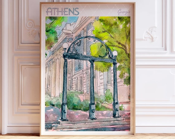 Athens Georgia Watercolor Travel Poster, World Art