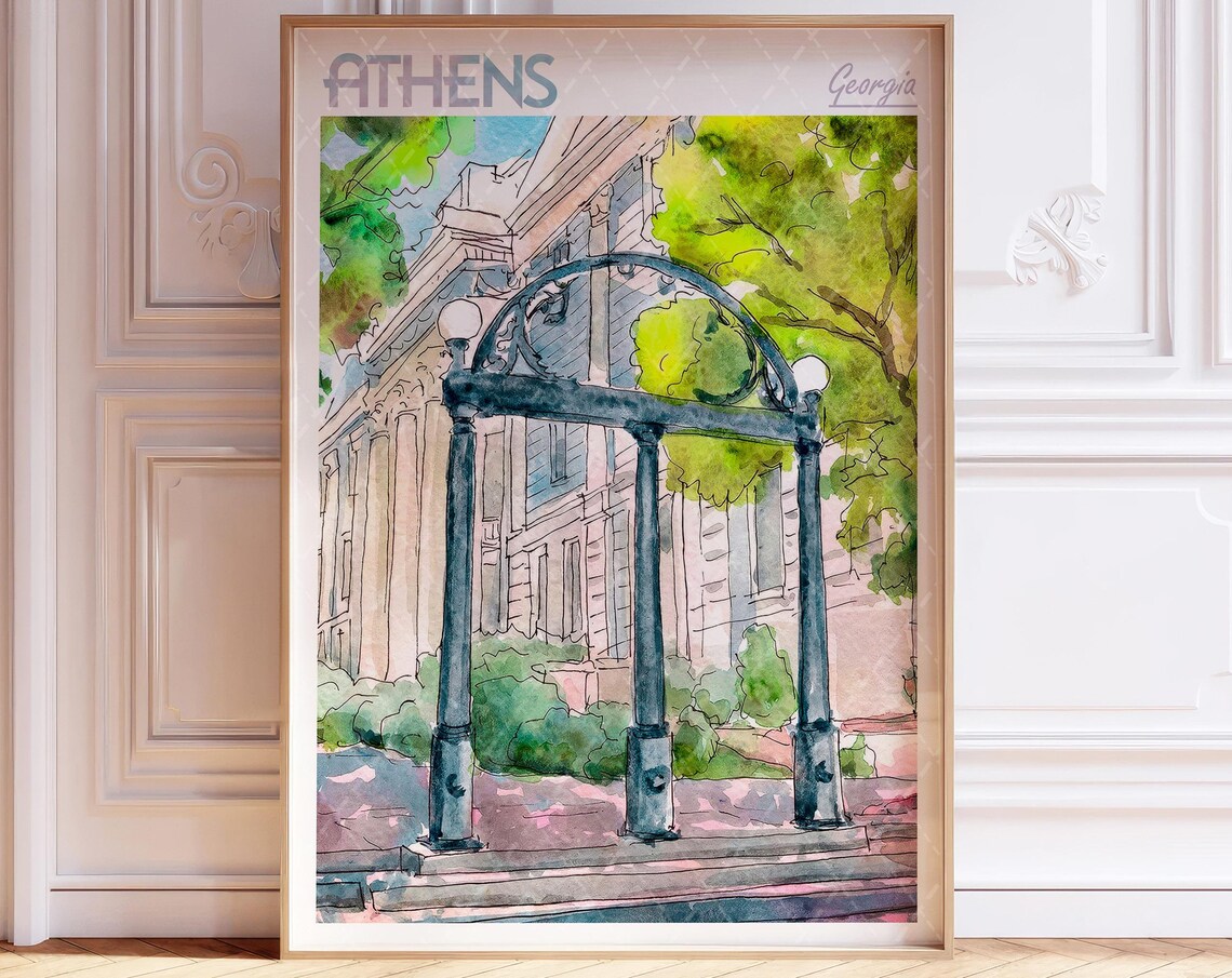Athens Georgia Watercolor Travel Poster, World Art