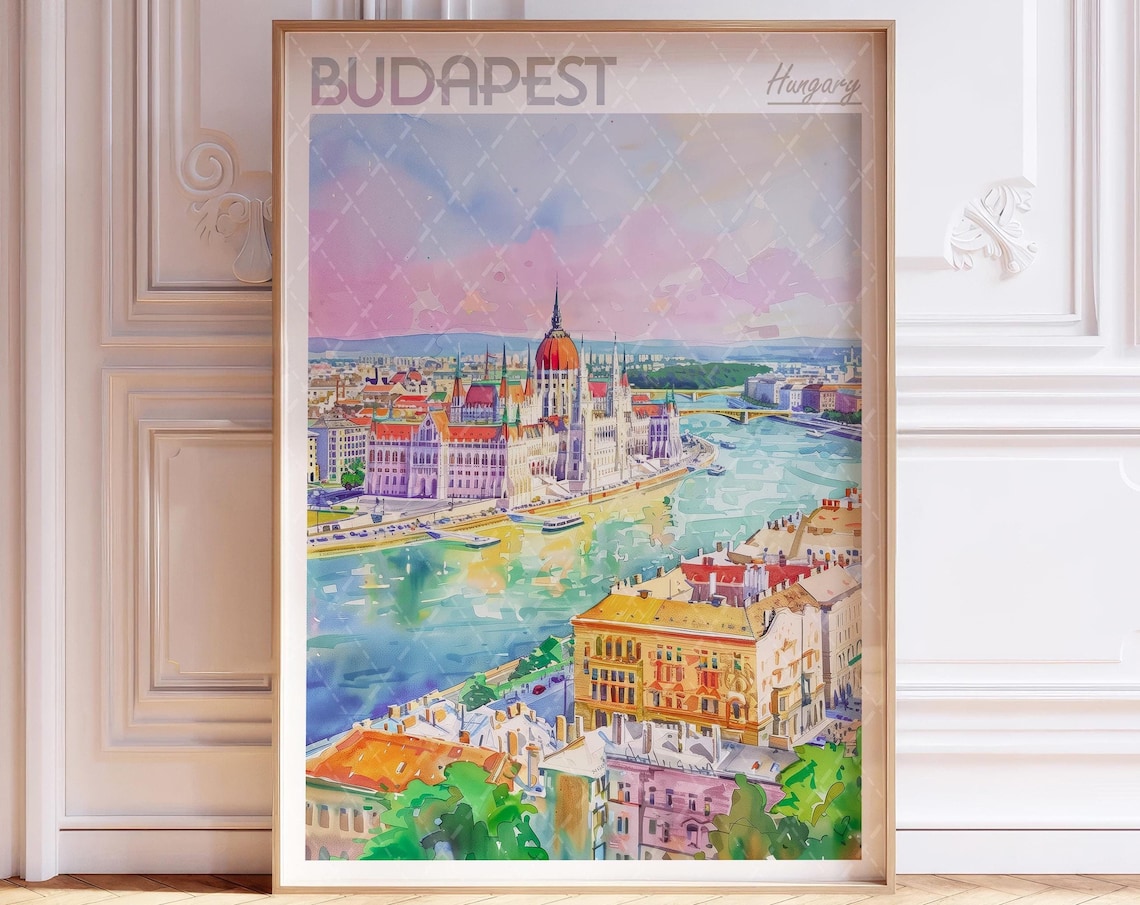 Budapest City Watercolor Poster, European Travel Print