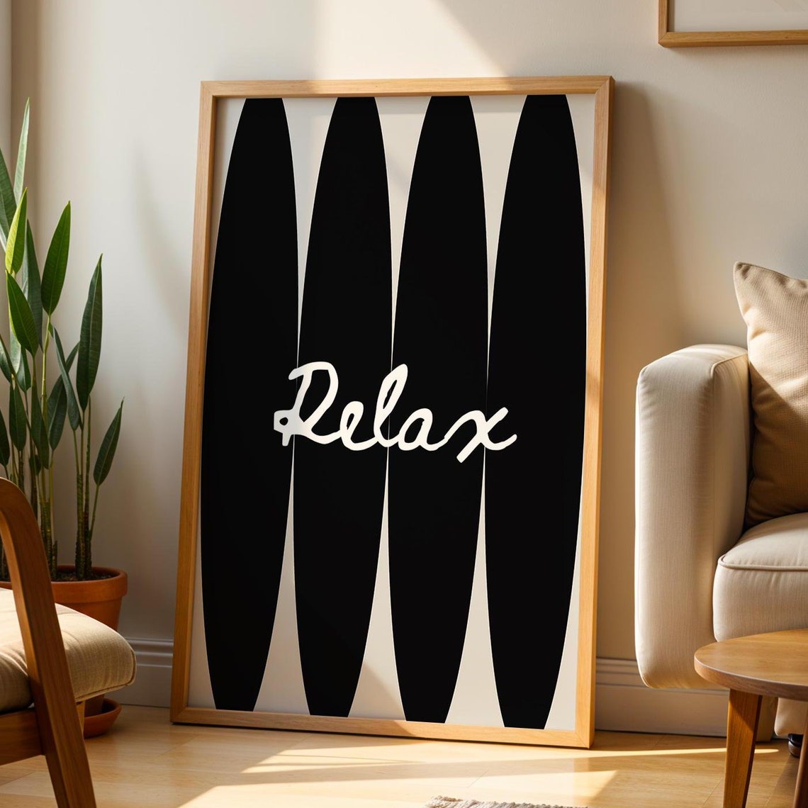 Relax Script White Bold Black Abstract Striped Modern Poster