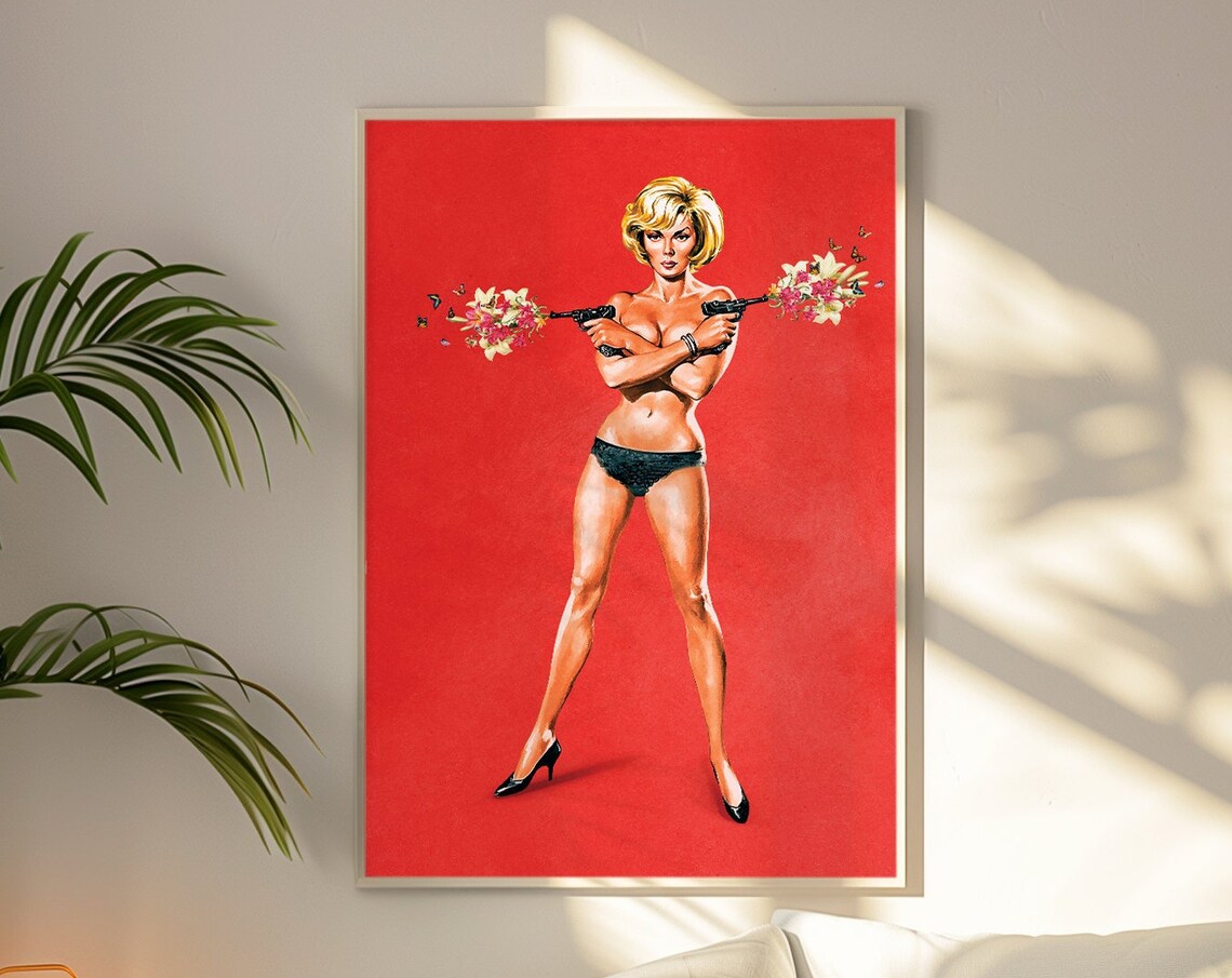 Bullets Wings Whimsical Surreal Art Print, Retro Floral